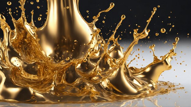 Liquid gold splash close up side view on white background liquid metal crown splash generated