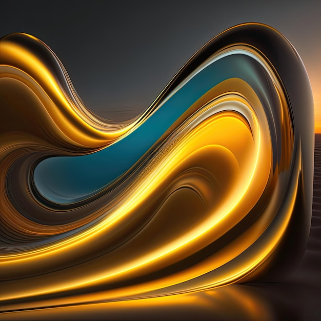 Liquid golden glowing wave background