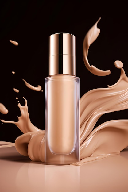 Liquid makeup foundation bottle with cosmetic cream splash Promotional commercial AI generated