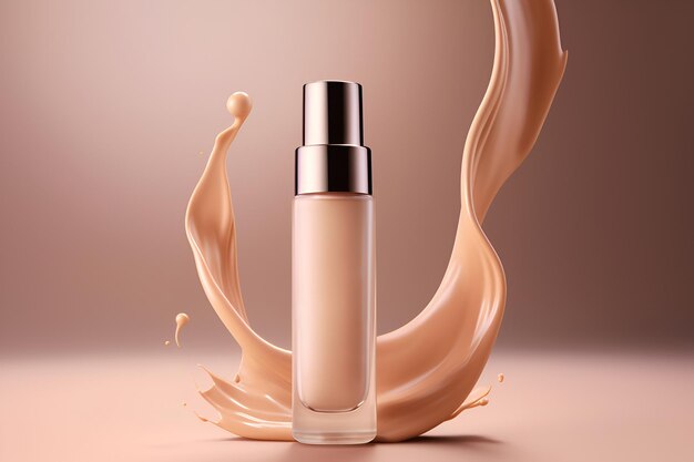 Liquid makeup foundation bottle with cosmetic cream splash Promotional commercial AI generated