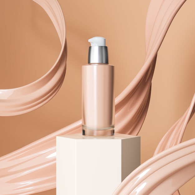 liquid makeup foundation bottle with cosmetic foundation cream splash