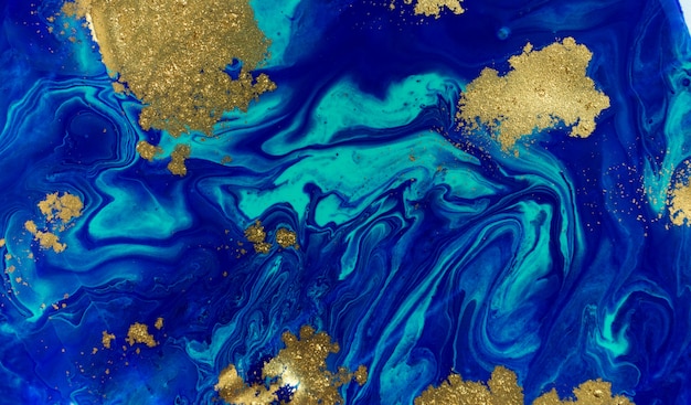 液体霜降りブルーとゴールドの抽象的な背景
