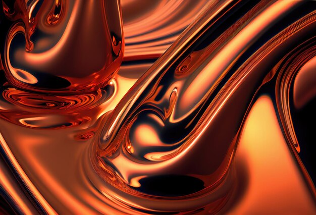 Liquid metal background Generative Ai Art Molten copper metal