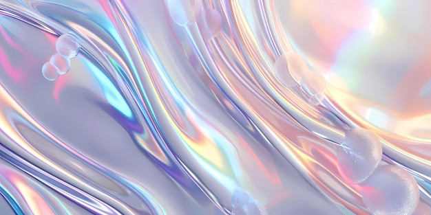液体金属の泡 抽象的な背景 柔らかいネオン色 ウェーブデザインのバナー