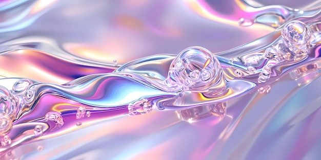 Liquid metal bubbles abstract background with soft neon colors Wave design banner