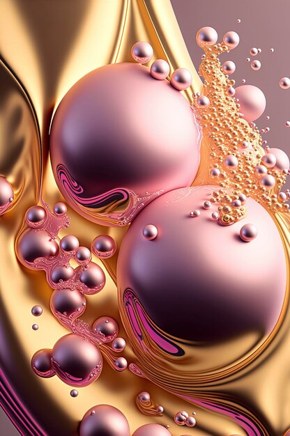 リキッド メタル ゴールド ピンクのネバネバと淡いピンクの泡
