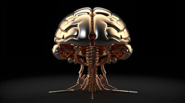 liquid metal human brain 3d render isolated
