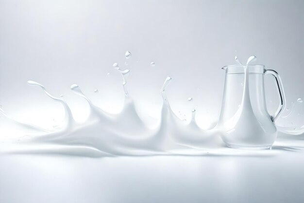 사진 컵 초콜릿과 흩어진 방울이 있는 액체 우유