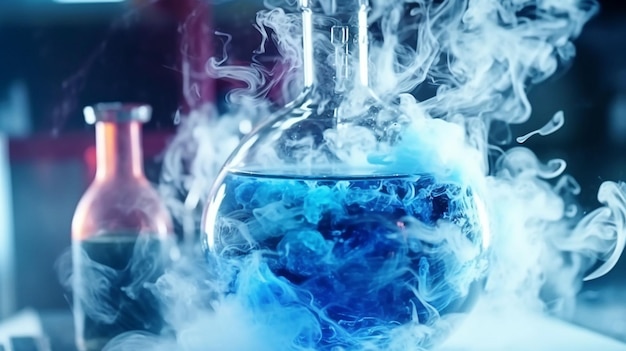 사진 실험실 유리 공상 과학 배경 생성 ai에 액체 질소