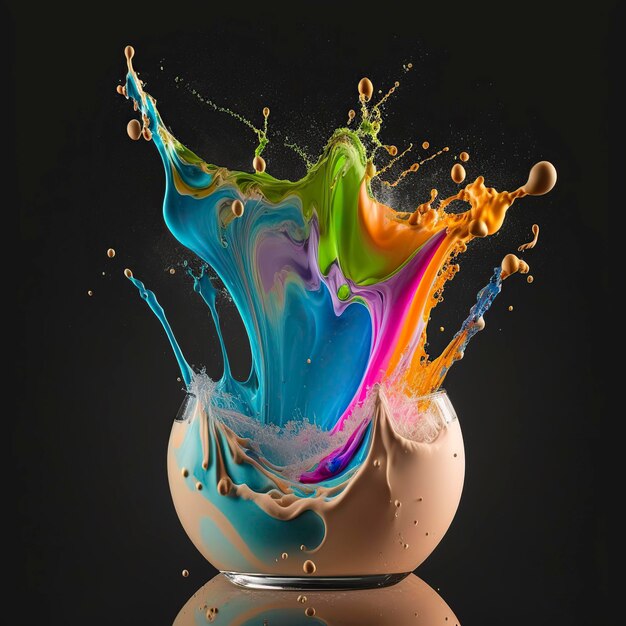Liquid Paint Explosion in Rainbow Colors met Splashes AI Generative Illustration