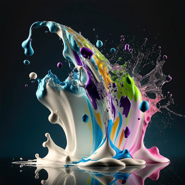 Liquid Paint Explosion in Rainbow Colors met Splashes AI Generative Illustration