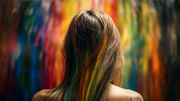 Liquid paint on the hair and back of a young girl