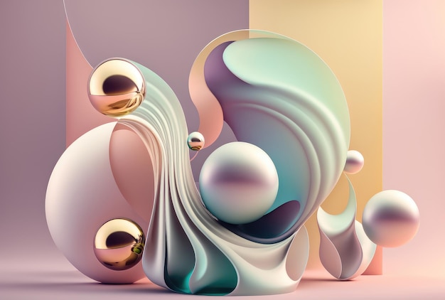 Liquid pastel shapes and spheres Generative AI