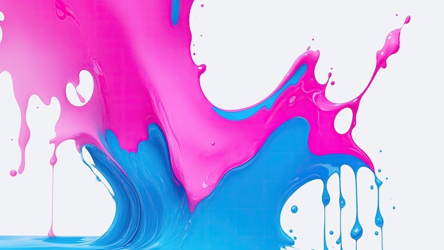 Photo liquid pink and blue splash color drip on white abstract background