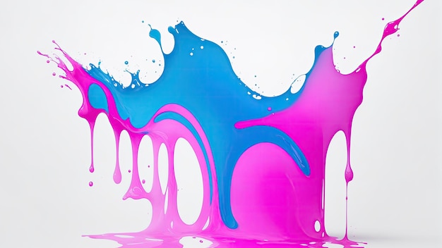 Liquid Pink and Blue splash Color drip on white abstract background