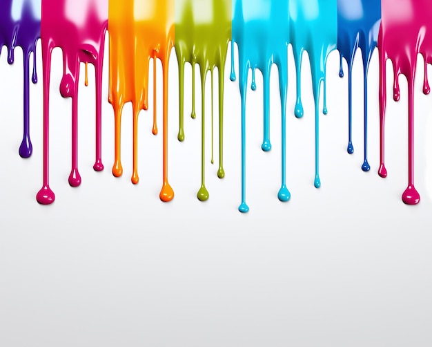 Photo liquid rainbow paint dripping on a white background