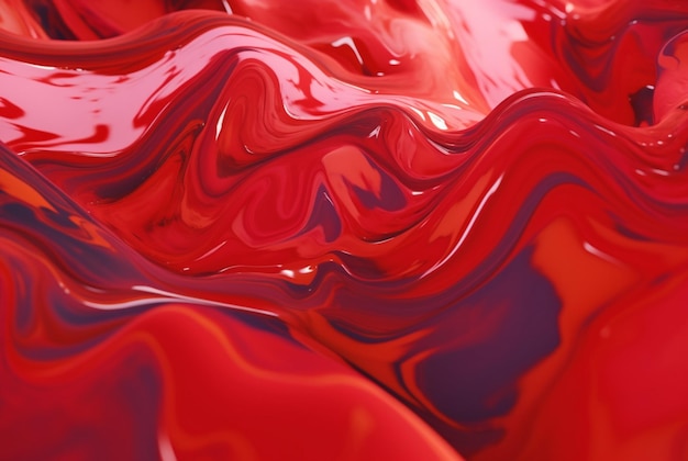 액체 빨간색 페인트 물결 모양의 빨간색 액체 추상 배경 ai 생성기