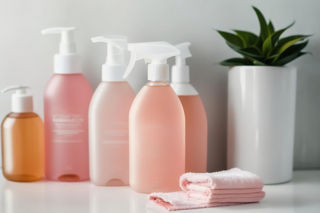 Фото Жидкое мыло и шампунь в ванной, средства личной гигиены и товары для здоровья generative ai