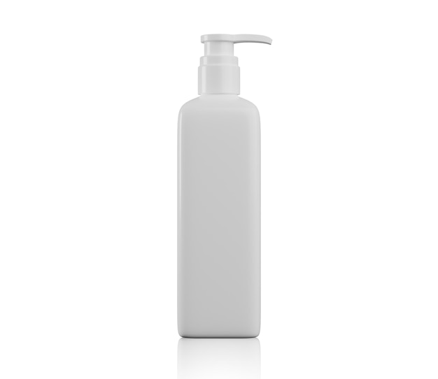 Sapone liquido cosmetici bottiglia di plastica bianca flacone di plastica mockup bianco vuoto per prodotto cosmetico isolato su sfondo bianco illustrazione di rendering 3d