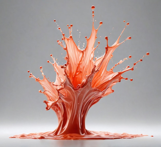 Photo liquid splash product advertising a splash of orange liquid on a gray background