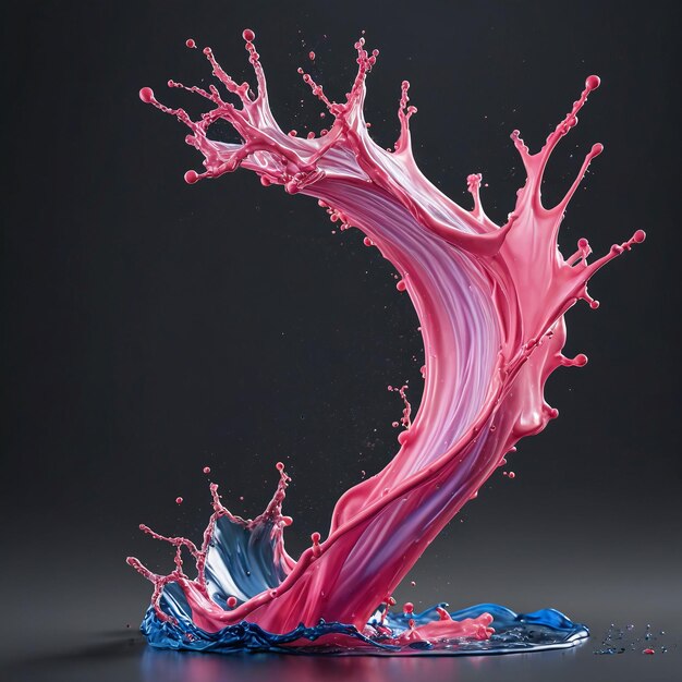 Photo liquid splash product advertising a splash of pink and blue paint on a black background