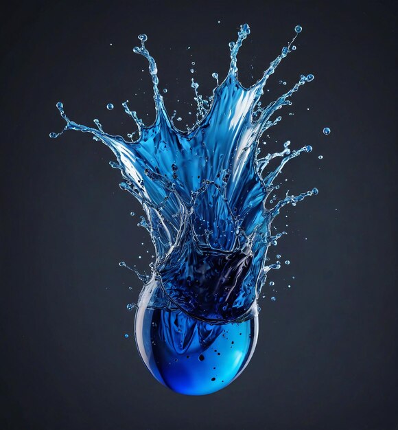 Photo liquid splash product advertising a splash of water on a blue glass