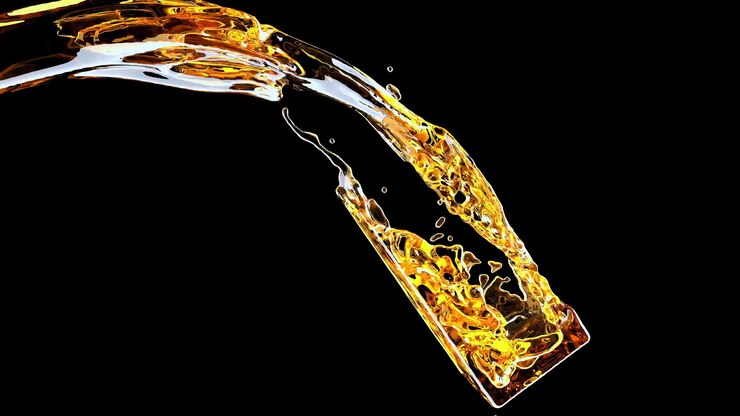 Premium Photo | Liquid splash whisky in a rectangle glass. beer stream ...