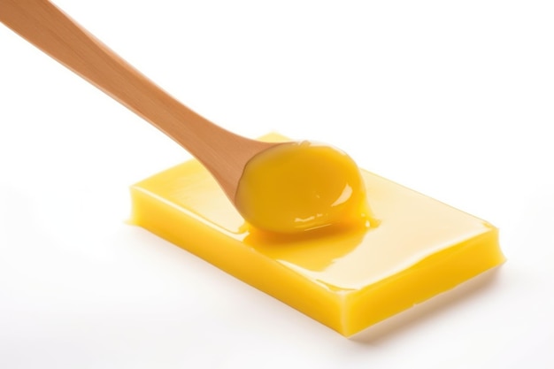 Жидкая желтая сахарная паста или воск для депиляции на белом фоне
