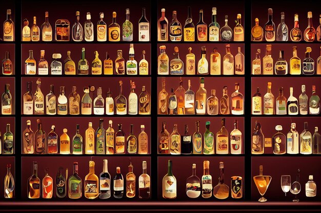 Photo liquor bottles on a bar background