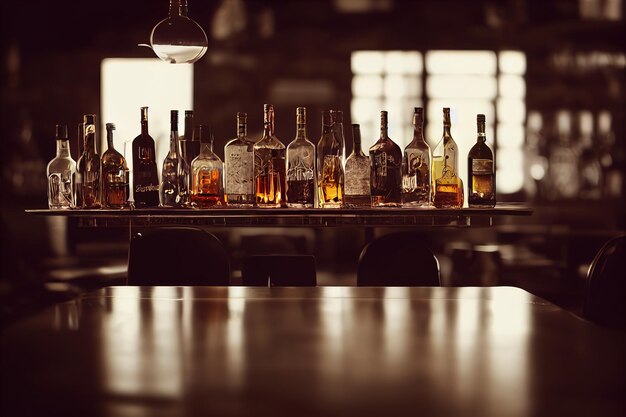 Liquor Bottles on a Bar Background