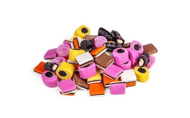 Photo liquorice allsorts fondant and licorice sweets or candy studio isolated