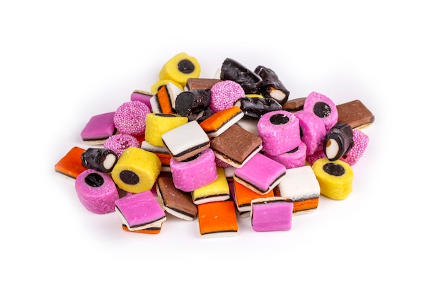 Liquorice allsorts fondant and licorice sweets or candy studio isolated