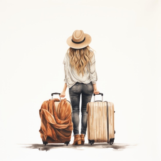 Лиза с дорожными сумками Реалистичная фигуративная живопись в стиле мягкого реализма