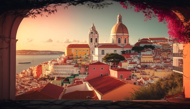 Lisbon city Portugal high resolution desktop wallpaper image Ai generated art
