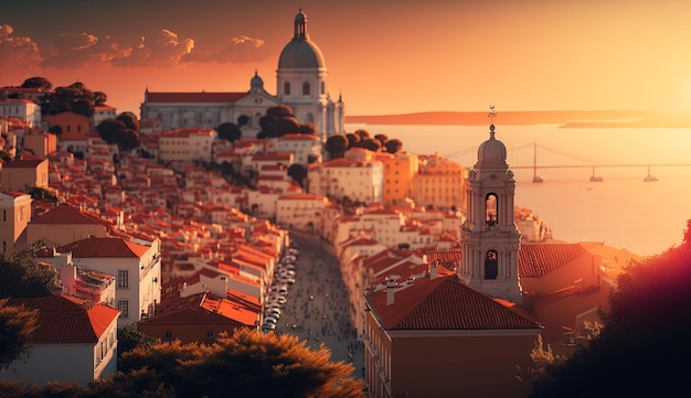 Lisbon city Portugal high resolution desktop wallpaper image Ai generated art