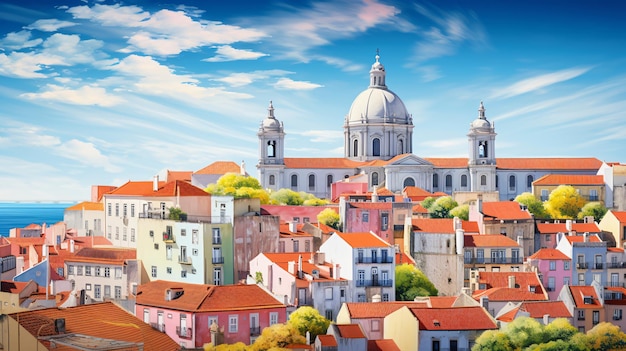 Lisbon cityscape view of the old town alfama portugal
