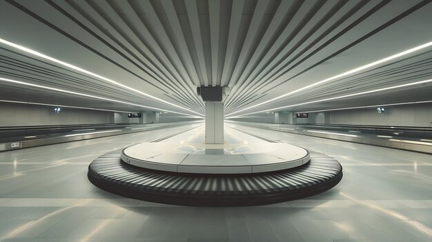 Photo lisbon luggage claim area circular conveyor belt featuring a large white blank mocku generative ai