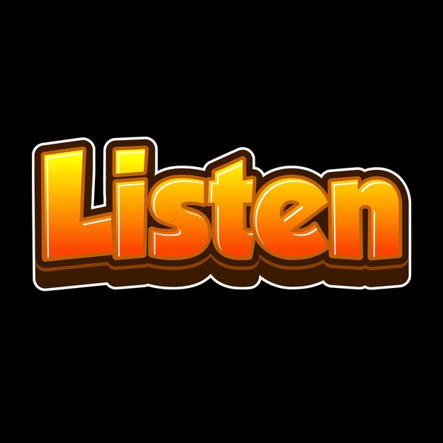 Listen Text 3D Orange Black Background Photo JPG