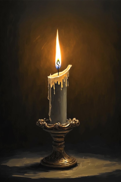 A lit candle is lit in the dark.