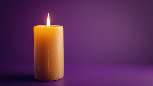 Lit candle on a purple background