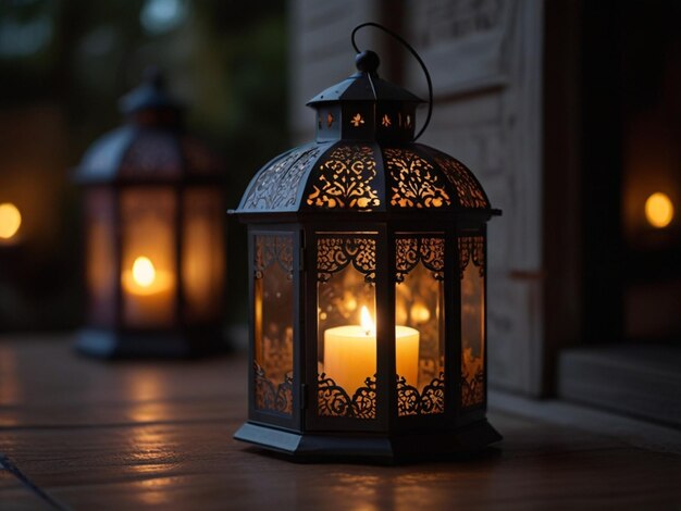 a lit candle on a wooden porch with a lit candle