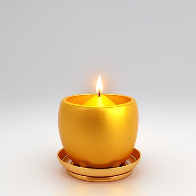 Lit golden candle in small cup