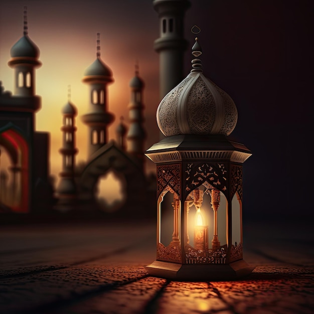 Зажженный фонарь со словом рамадан на нем