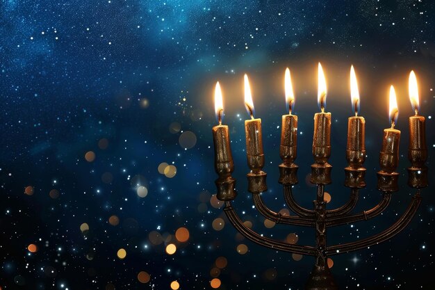 Photo a lit menorah with six candles on it