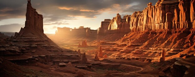 Photo lit spires in canyonlands national park in usa sunrise in utah rock