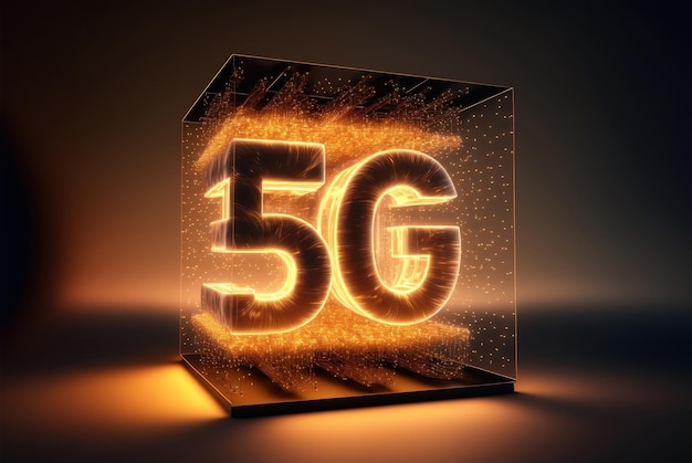 A lit up 5g sign with the word 5g on it.