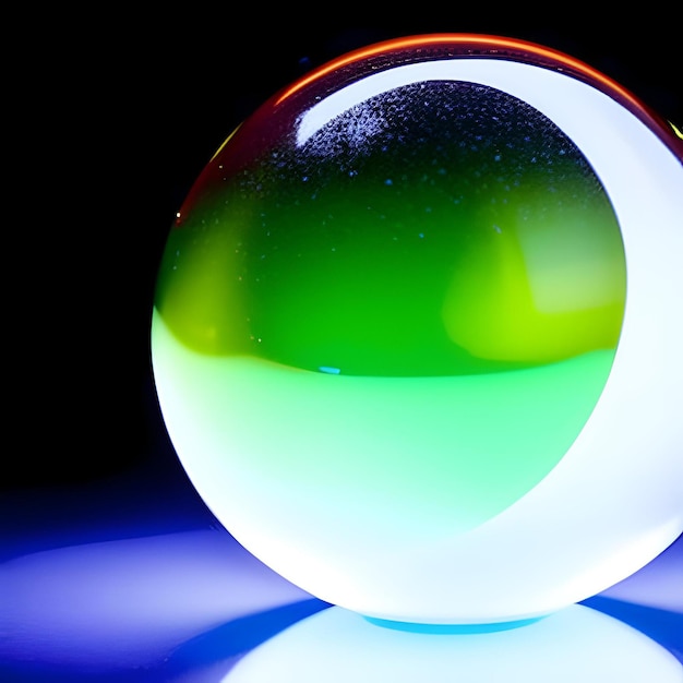 A lit up ball with the word " on it " on a black background.