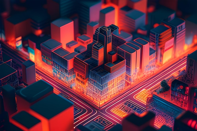 A lit up cityscape with a neon light that says'city of lights '