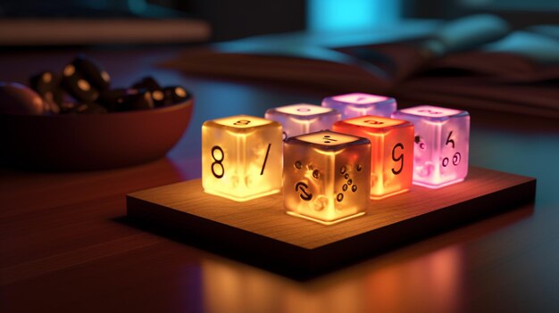 A lit up cube with the number 9 on it