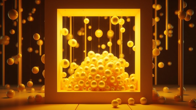 A lit up display of balls with the word ball on it.